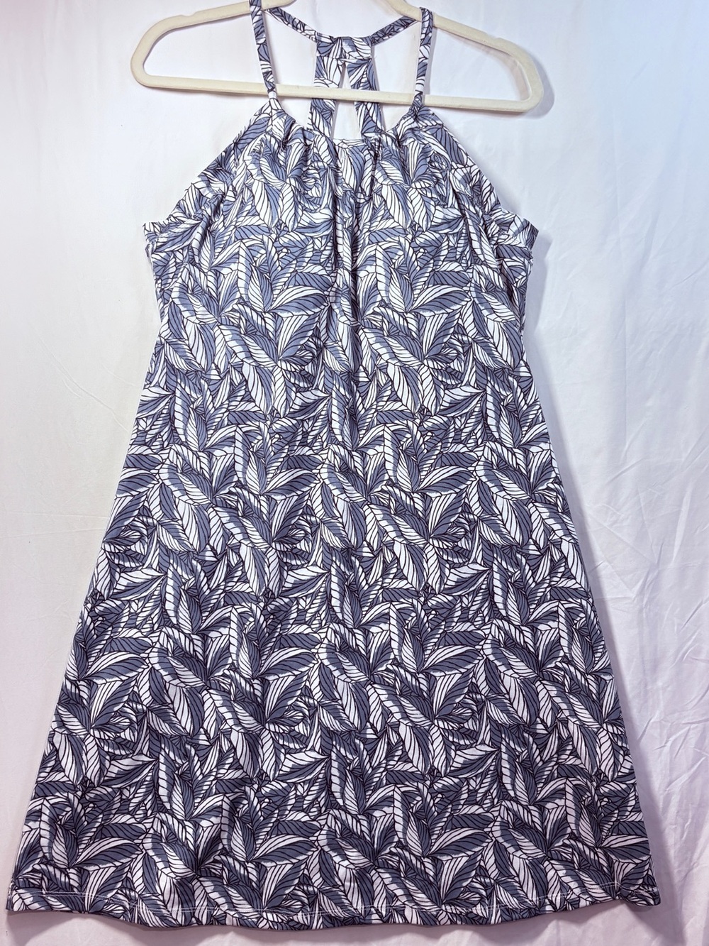 Eddie Bauer Navy and White Leaf-Print Halter Midi Dress